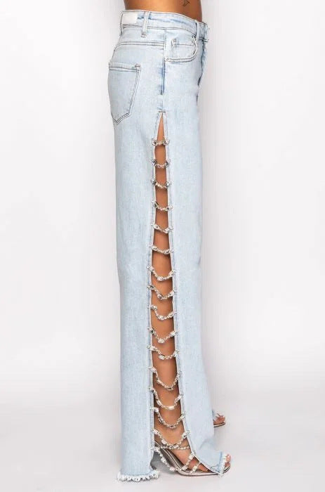 Anevay Rhinestone Chain Cutout Jeans