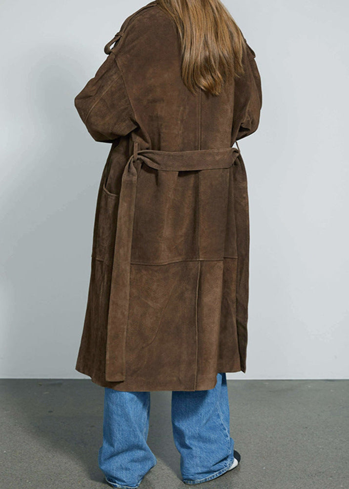 Anisa Lapel Lace Up Suede Coat