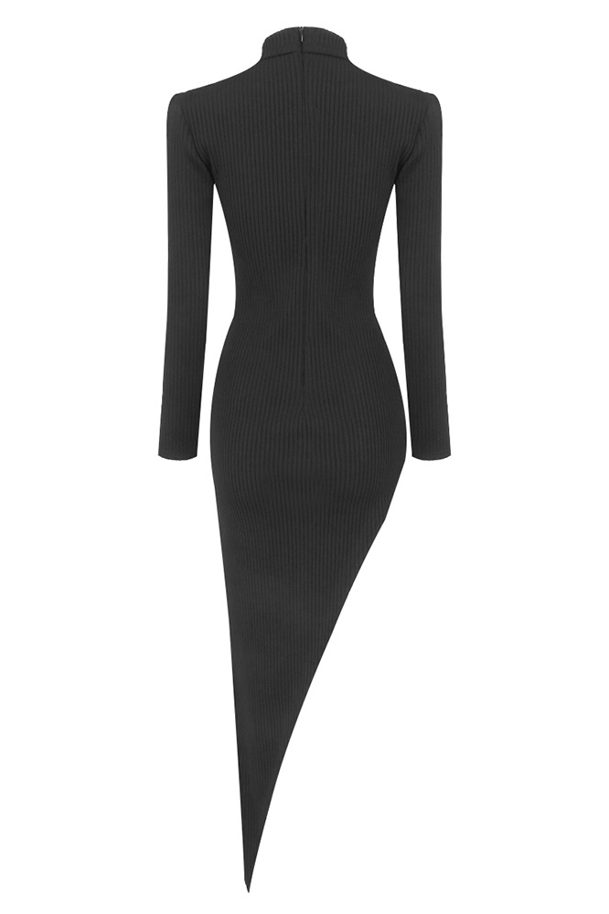 Jevonte Crystal Buckle Cutout Asymmetrical Knit Dress