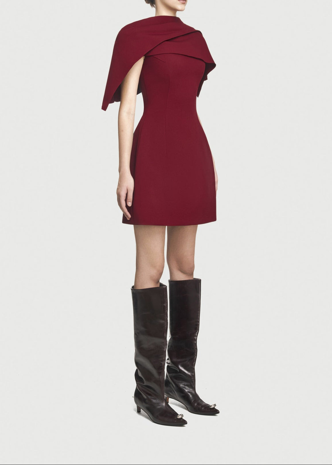 Zaki Shawl Ruch Bodycon Mini Dress In Red