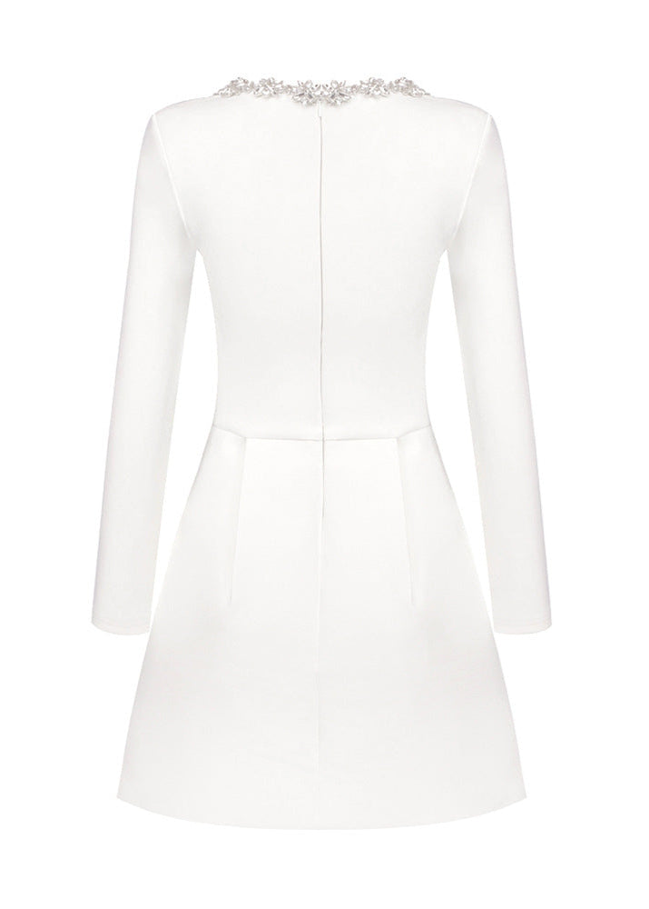 Daiki Jewel-Embellished Trim Mini Dress In White