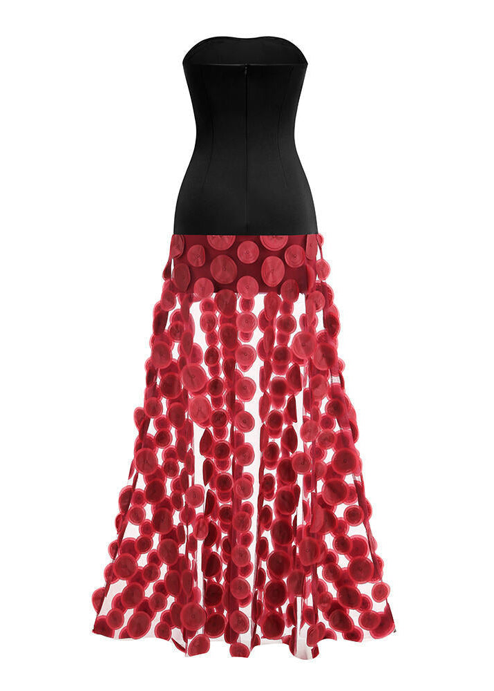 Boyan Dot Strapless Maxi Dress In Red