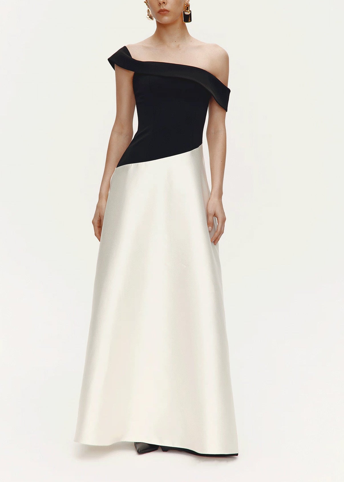 Dzvezdan Off Shoulder Colorblock Satin Maxi Dress