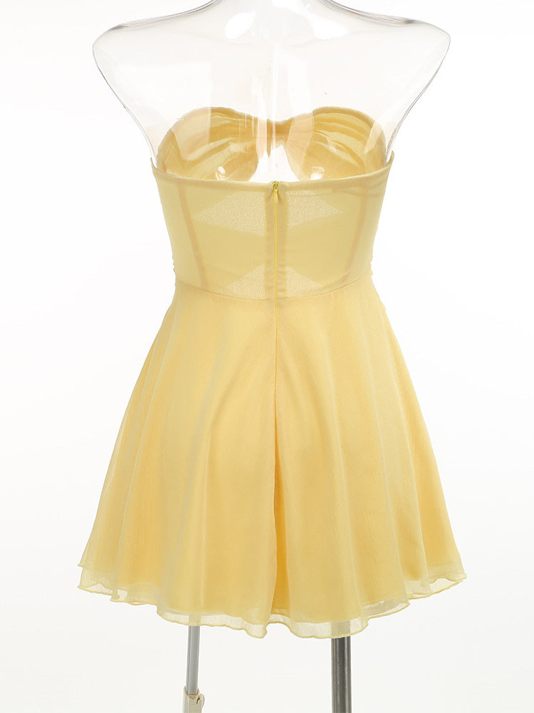 Amil Mesh Cutout Ruffle Mini Dress In Yellow