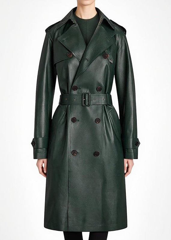 Drustan Double Breasted Leather Trench Coat