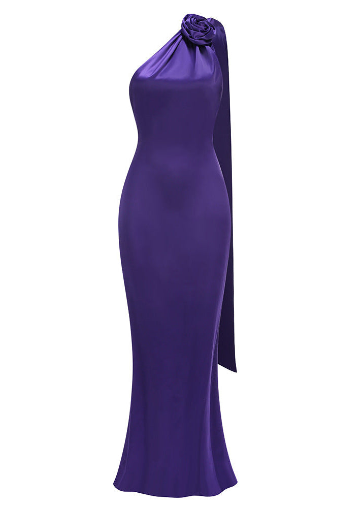 Elisha Flower Scarf Satin Maxi Dress