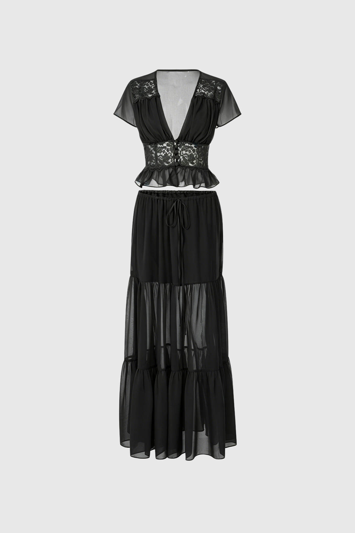 Flaviu Crop Lace Skirt Set In Black