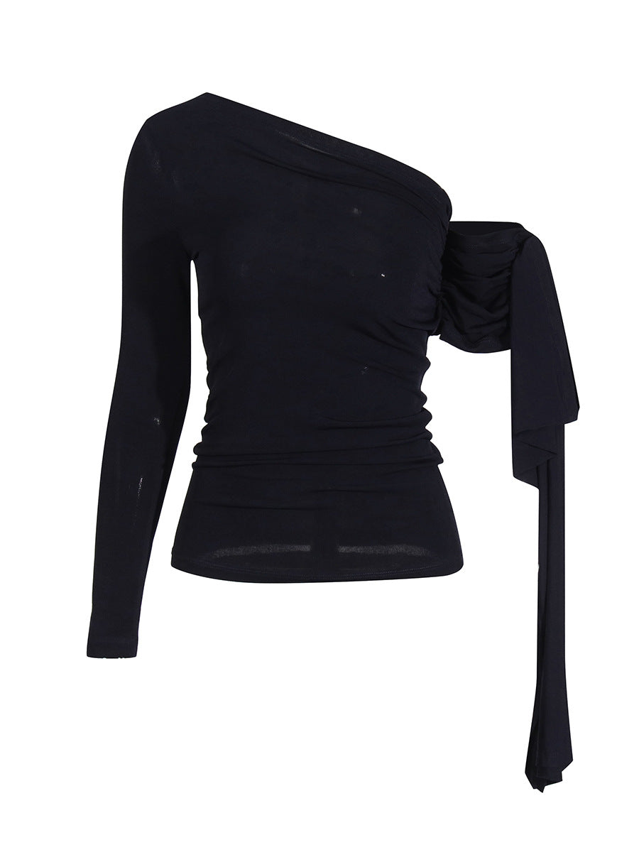 Abhinav Asymmetric Single Shoulder Ruch Lace Up Top