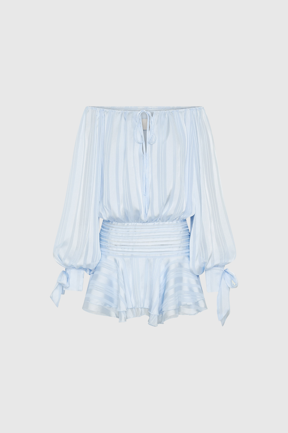 Dovydas Off Shoulder Ruch Stripe Mini Dress