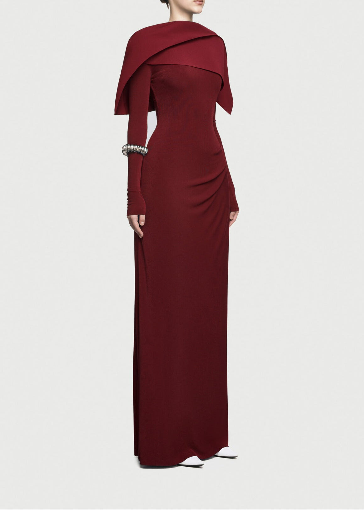 Bosmat Shawl Ruch Bodycon Maxi Dress In Red