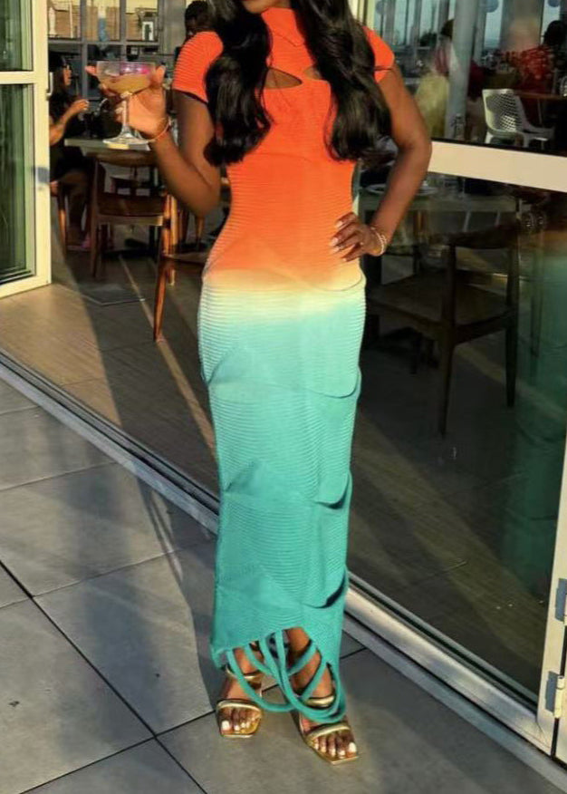 Andia Cutout Asymmetric Ombre Maxi Dress