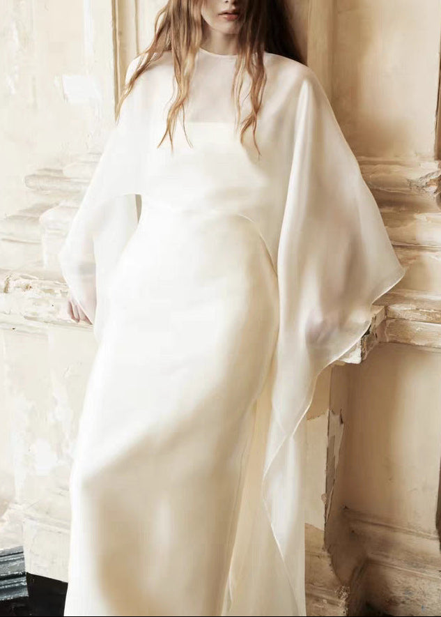 Elwood Mesh Shawl Silky Maxi Dress In White