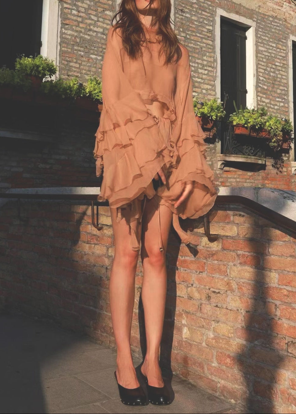 Caleb Ruffle Cutout Asymmetric Top