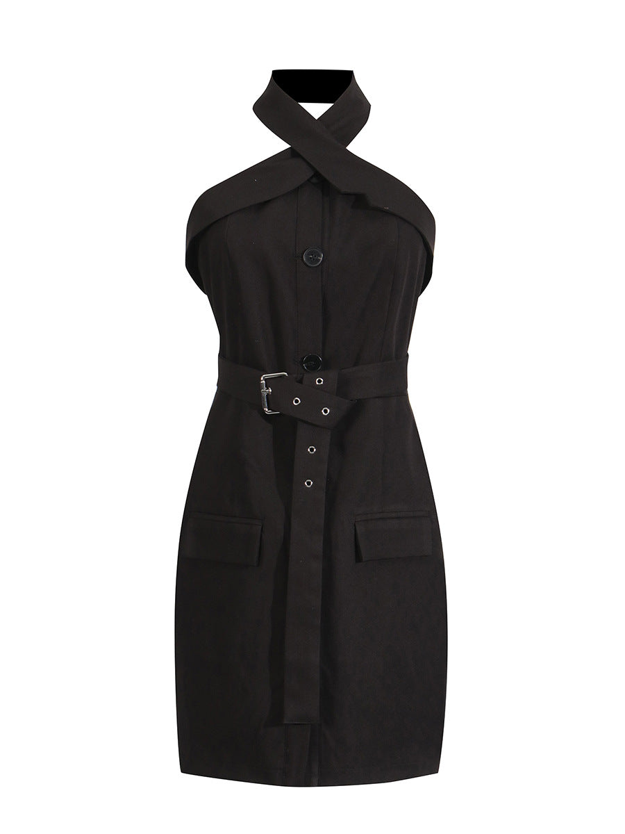 Anstey Cross Halter Neck Buckle Mini Dress