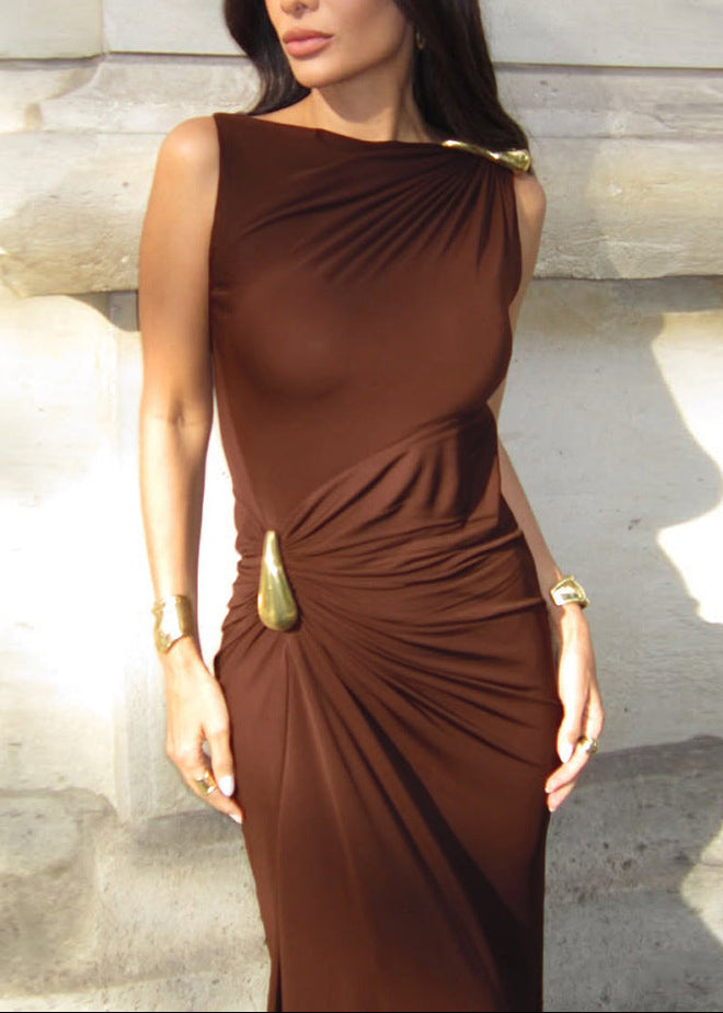 Demophon Sleeveless Ruch Maxi Dress