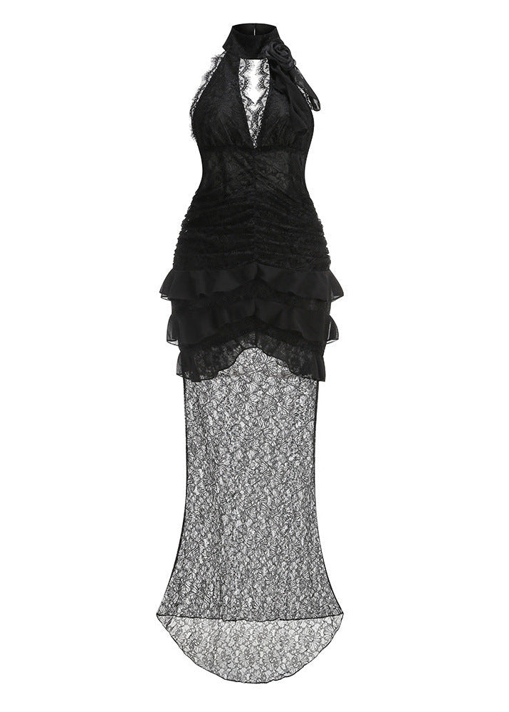 Derdriu Flower Plunge Lace Maxi Dress