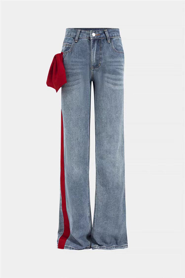 Andarta Bow Deconstruct Jeans In Red