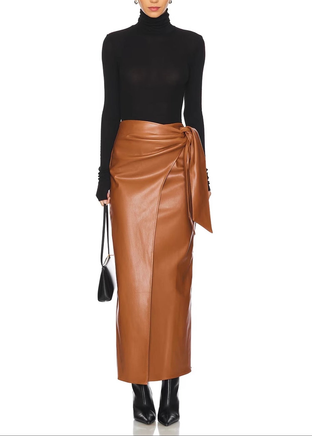 Desi Tie Up Leather Maxi Skirt