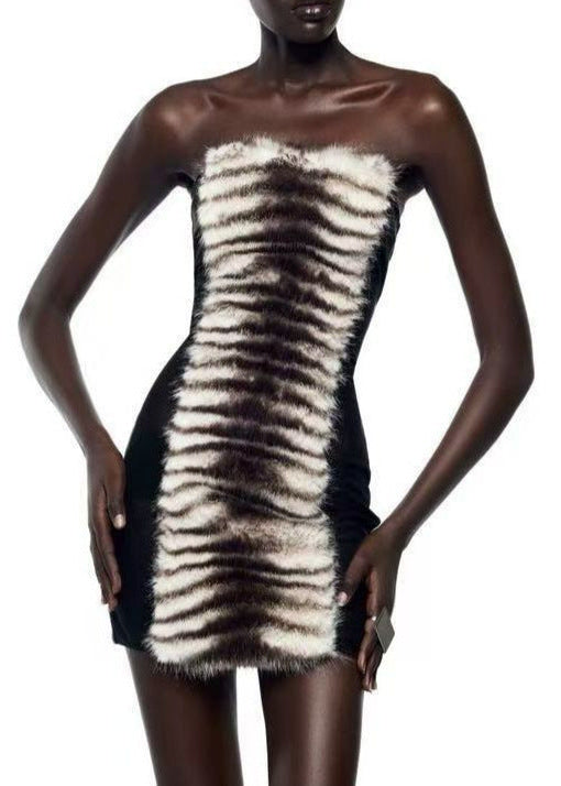 Deisy Strapless Faux Fur Mini Dress In White