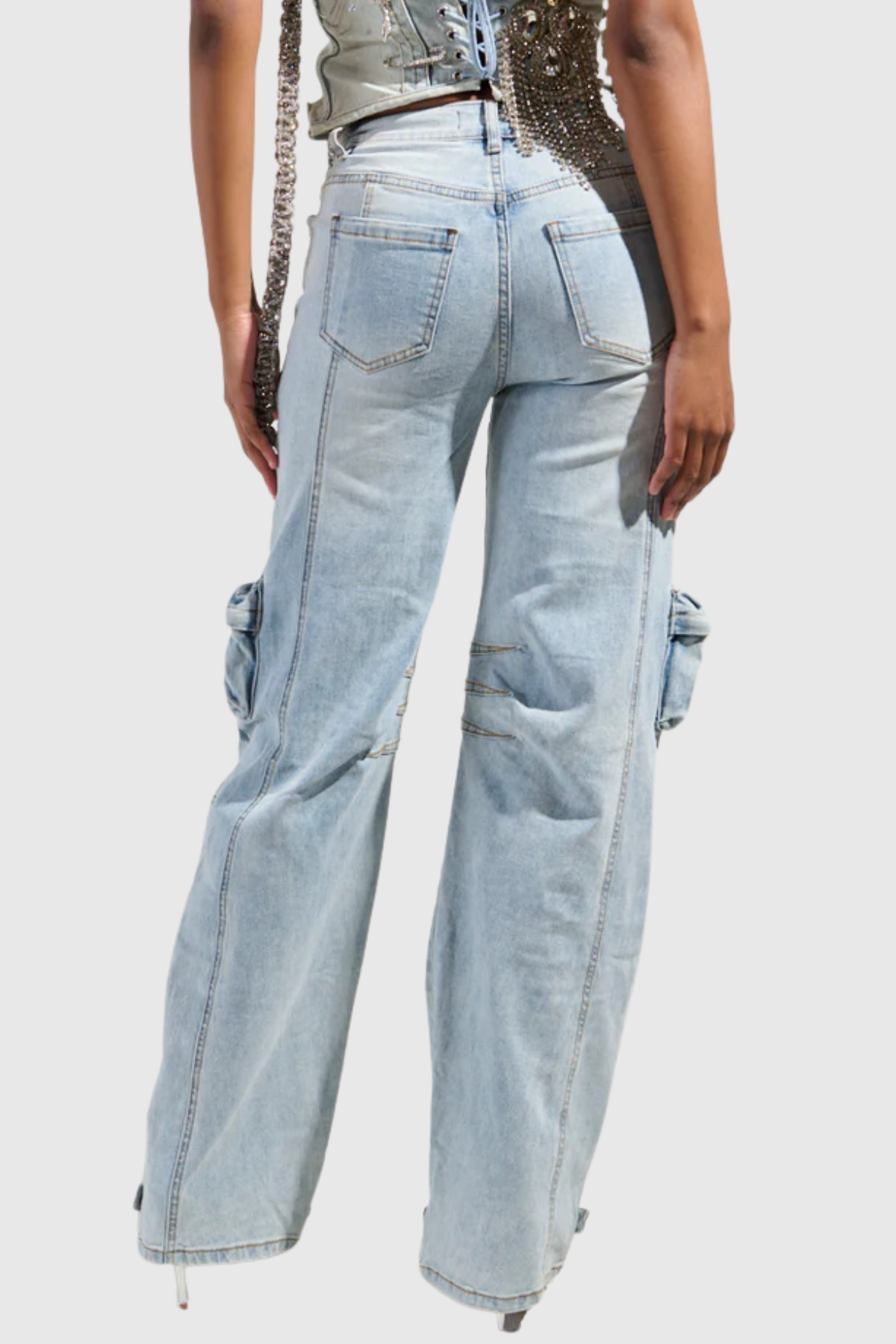 Abcde Diamond Cutout Cargo Jeans In Blue