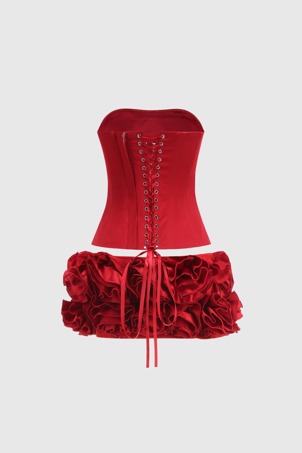 Alivia Strapless Corset Flower Lace Up Skirt Set