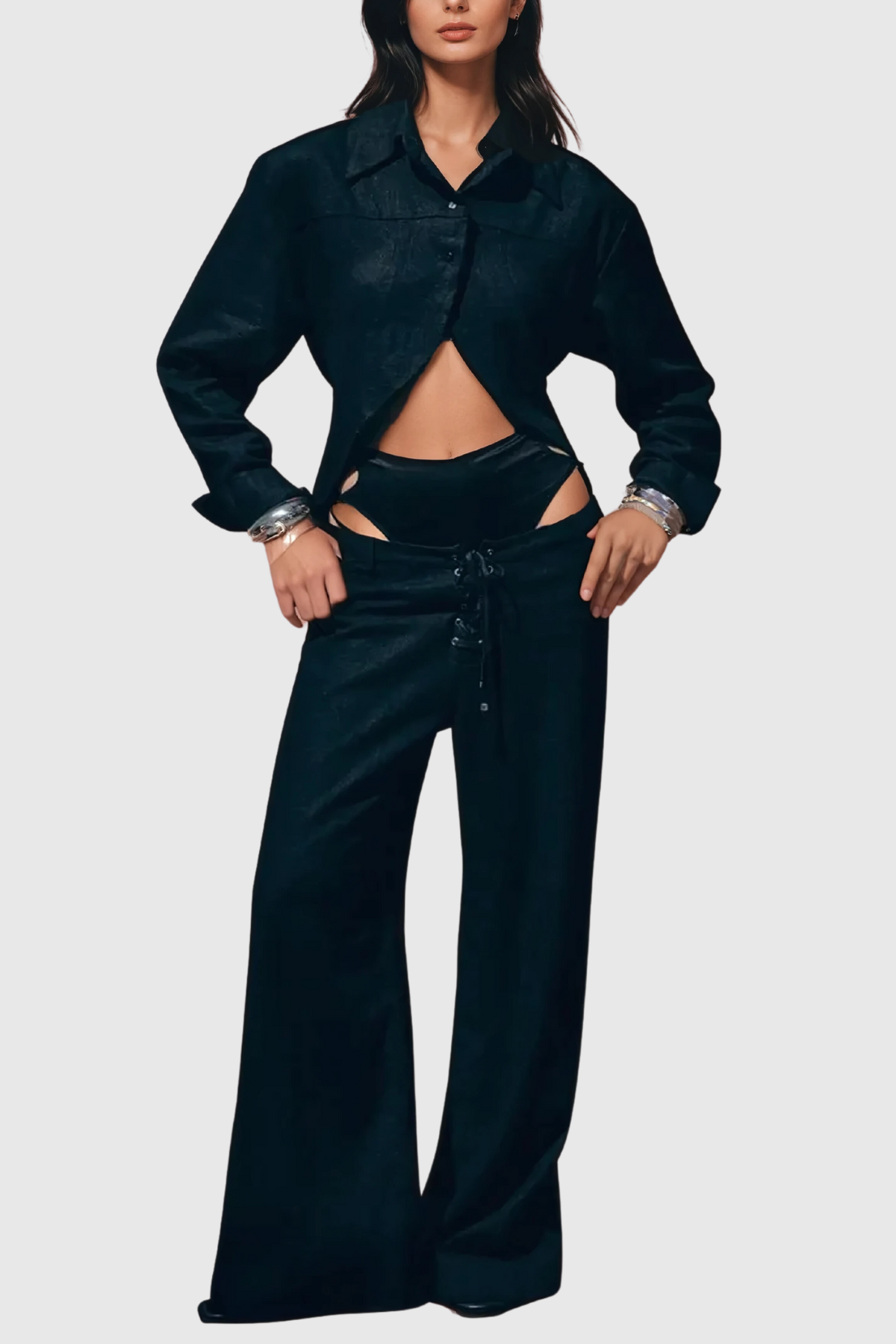 Alyssa Split Lace Up Cutout Pants Set