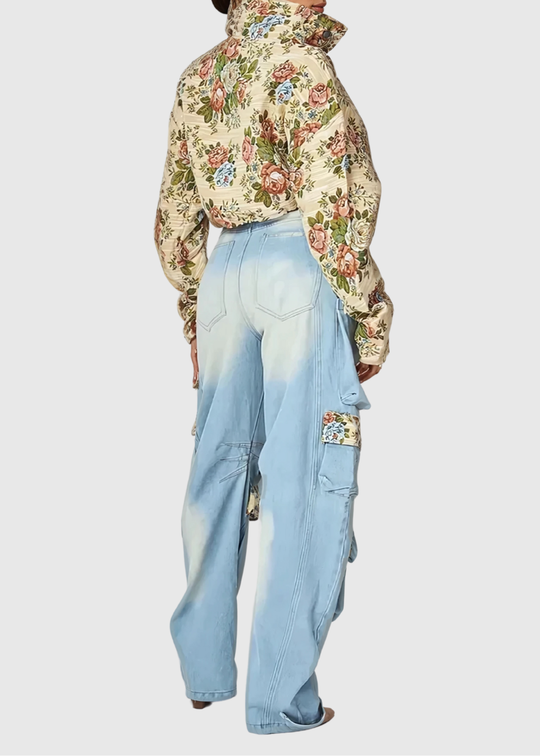 Amadika Floral Drawstring Denim Pants Set
