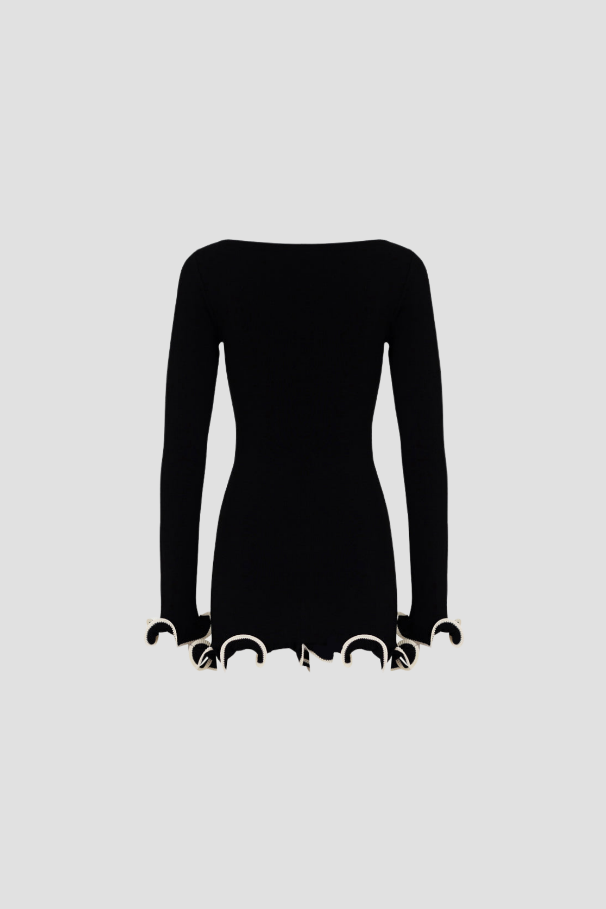 Anavrin Asymmetric Wavy Long Sleeve Mini Dress In Black