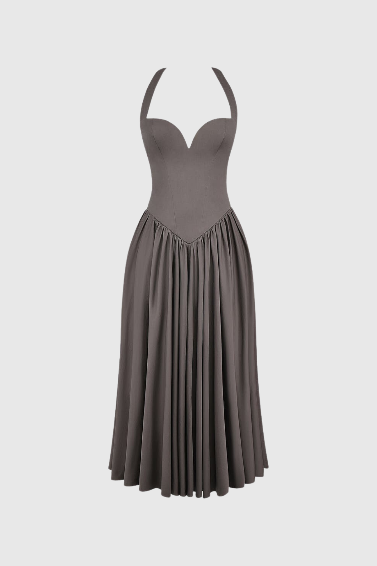 Anuj Halter Neck Bodycon Ruffle Maxi Dress In Grey