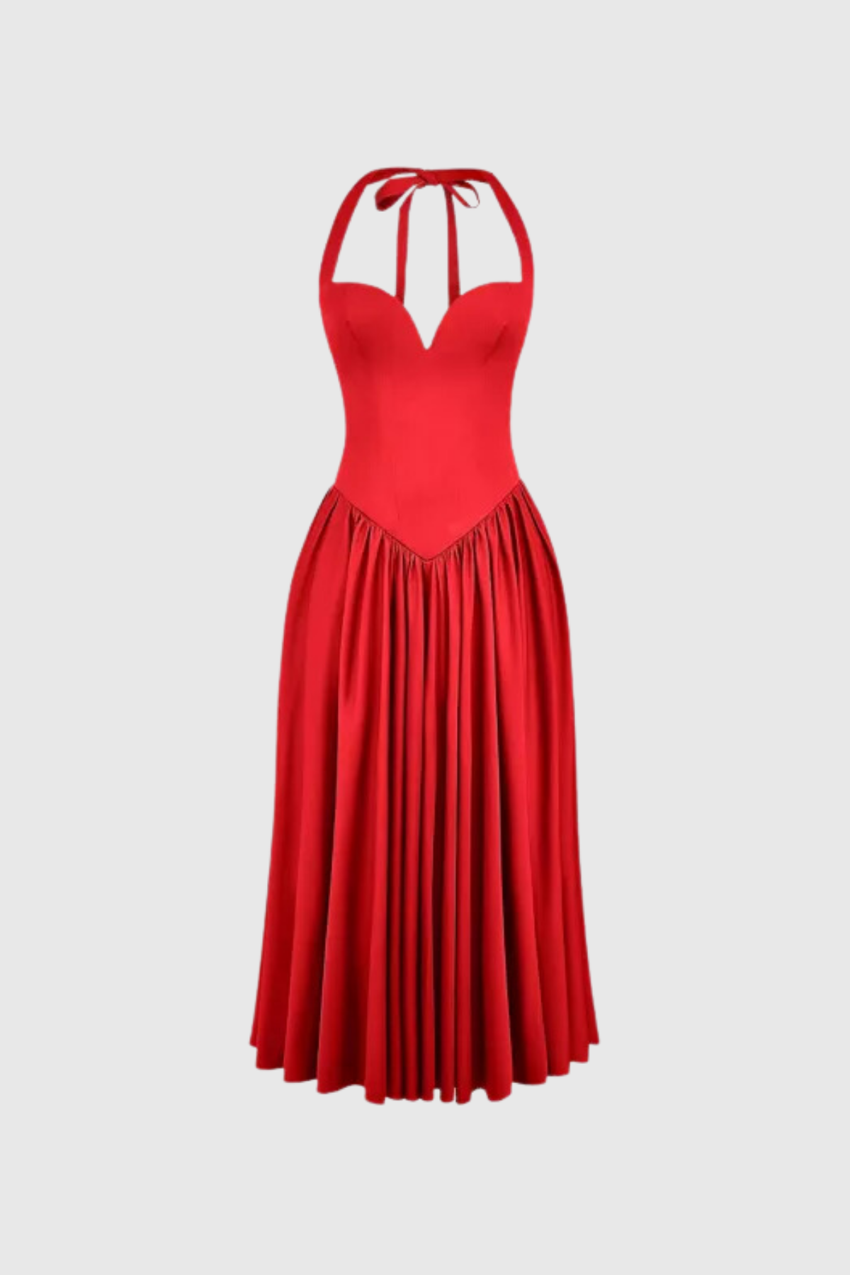 Anuj Halter Neck Bodycon Ruffle Maxi Dress In Red