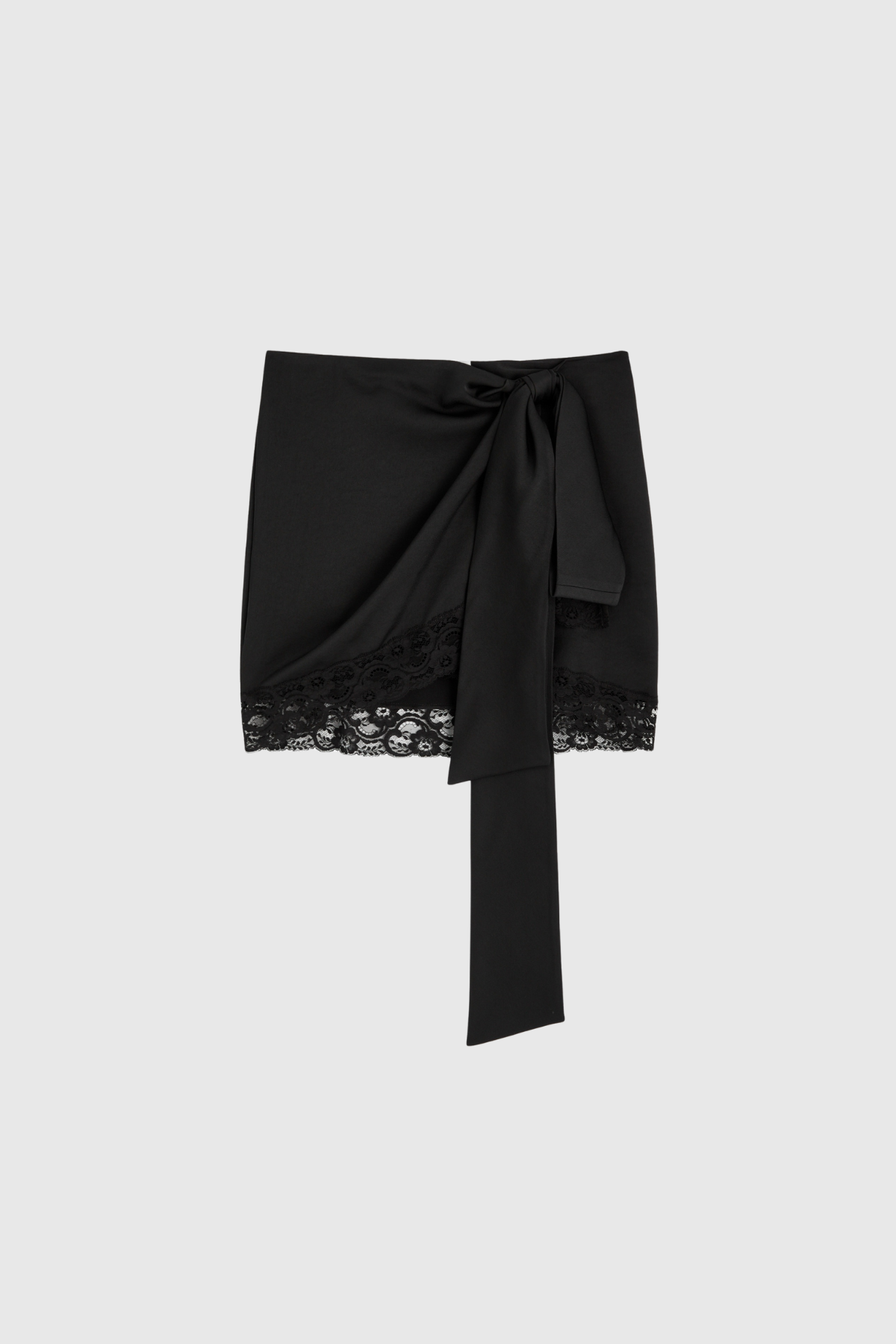 Antonina Lace Up Bow Satin Skirt In Black