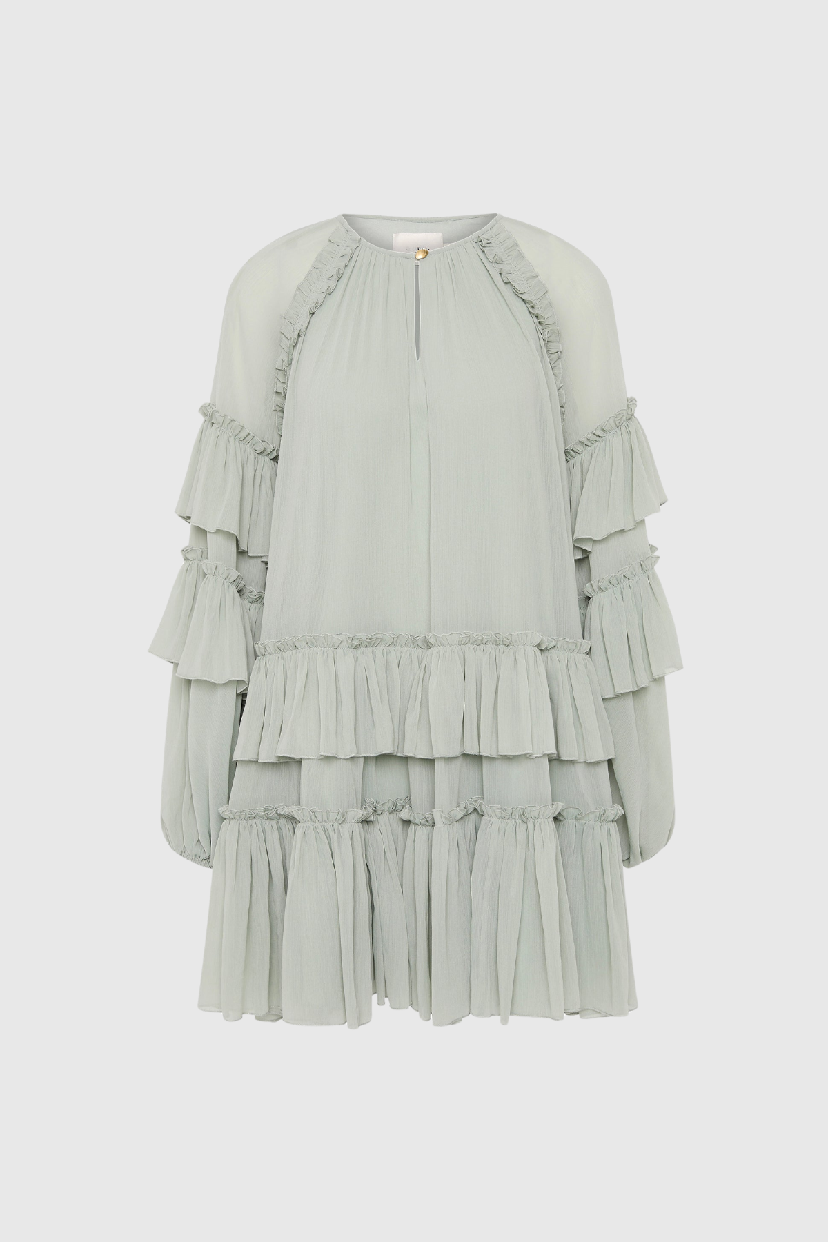 Aranrhod Balloon Sleeve Mesh Ruch Ruffle Mini Dress