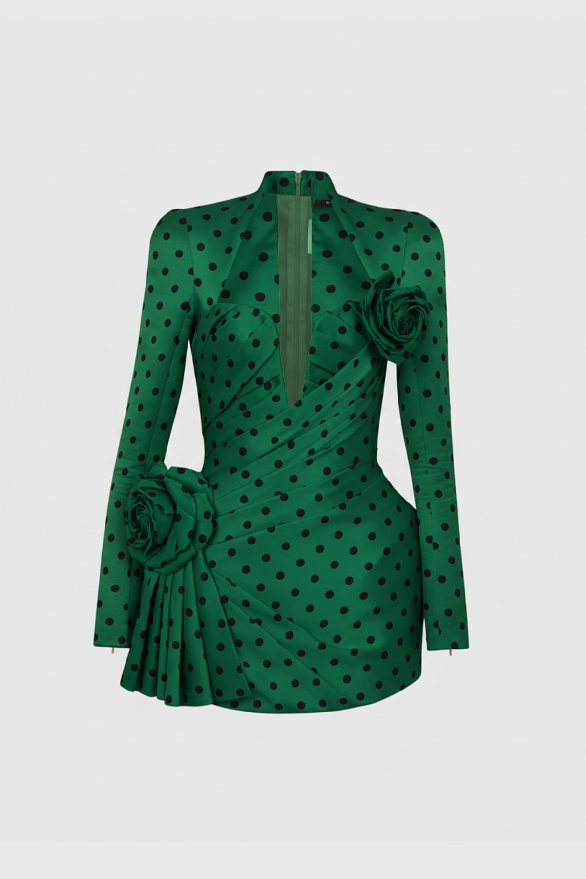 Bogusz Dot Flower Ruch Mini Dress In Green