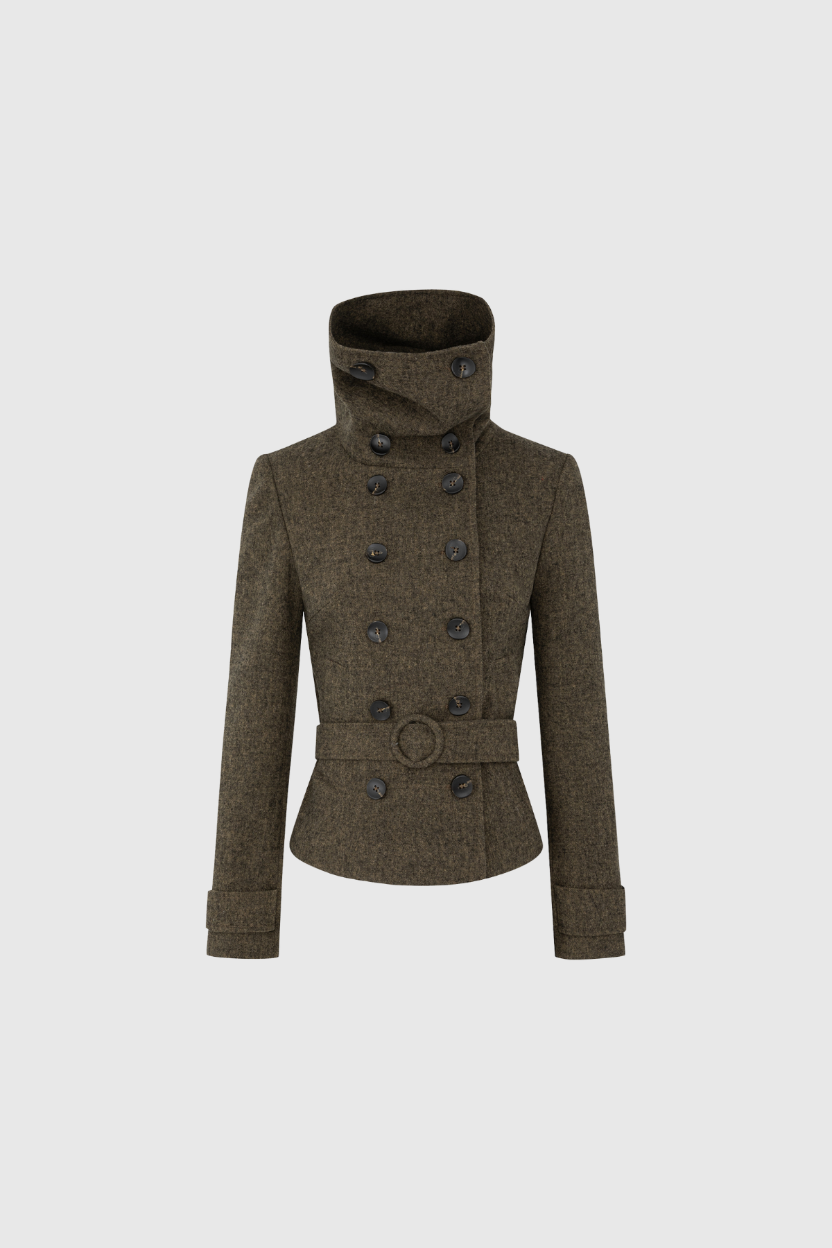 Djuro Funnel Neck Belt Jacket In Brown