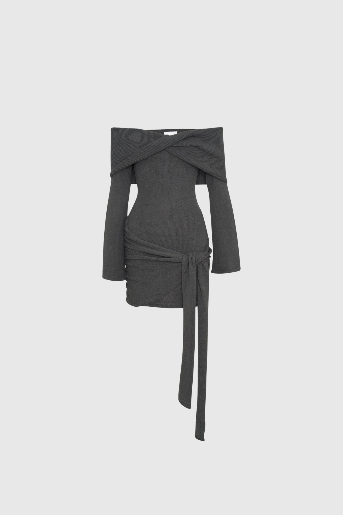 Dorthy Strapless Tie Up Knit Mini Dress In Grey