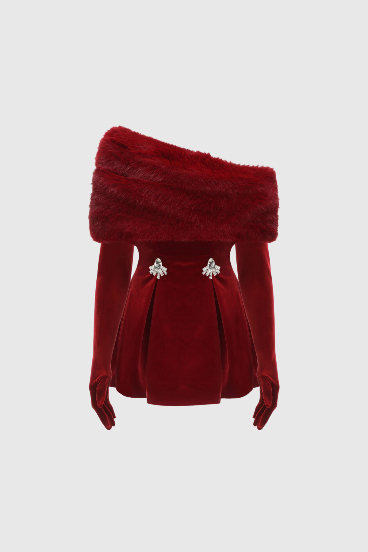 Dwain Off Shoulder Faux Fur Embellished Mini Dress
