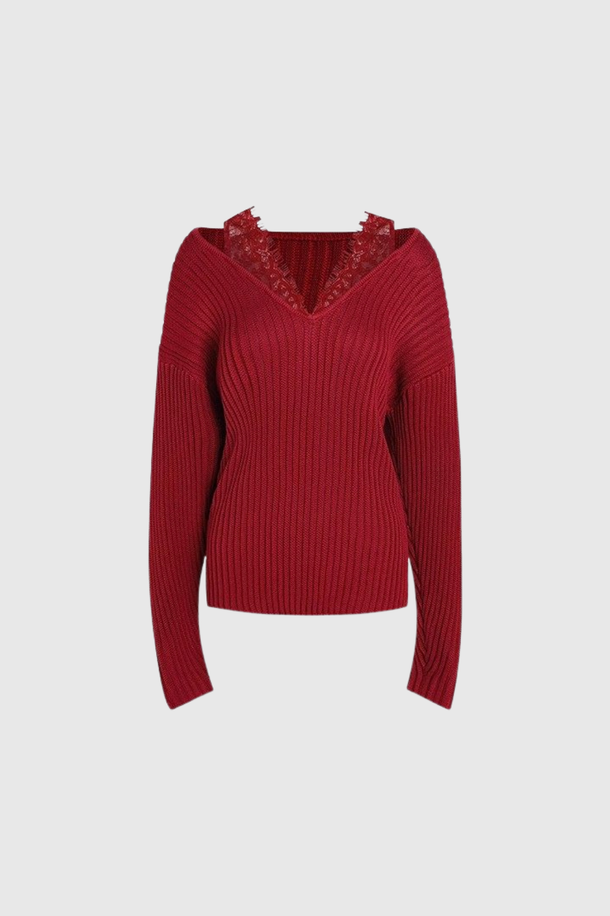 Faraj Lace Deconstruct Knit Top In Red