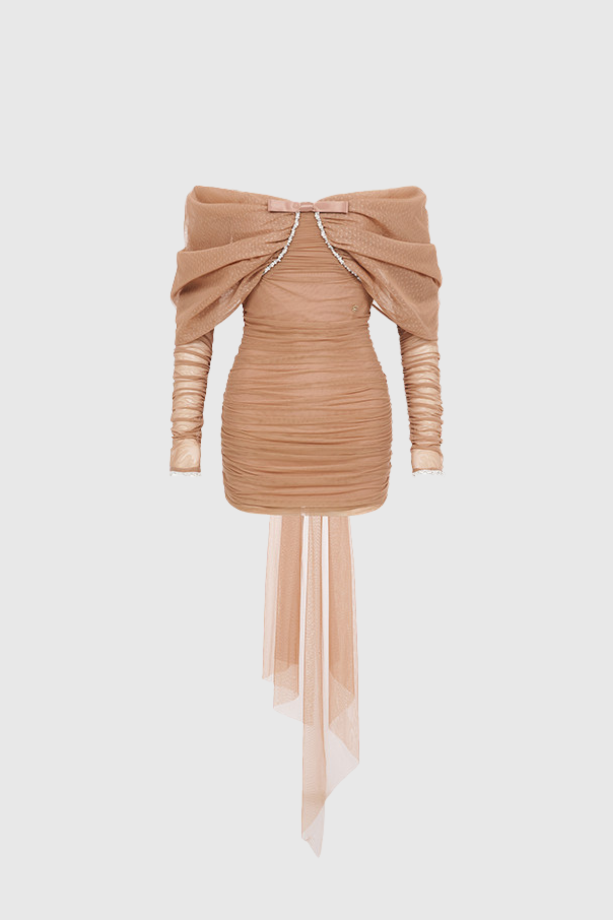 Eoghan Off Shoulder Mesh Mini Dress In Brown