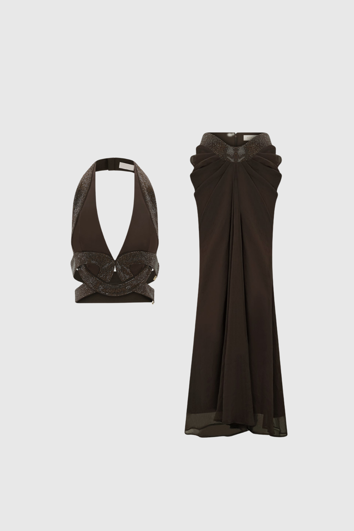 Fern Halter Neck Draped Skirt Set