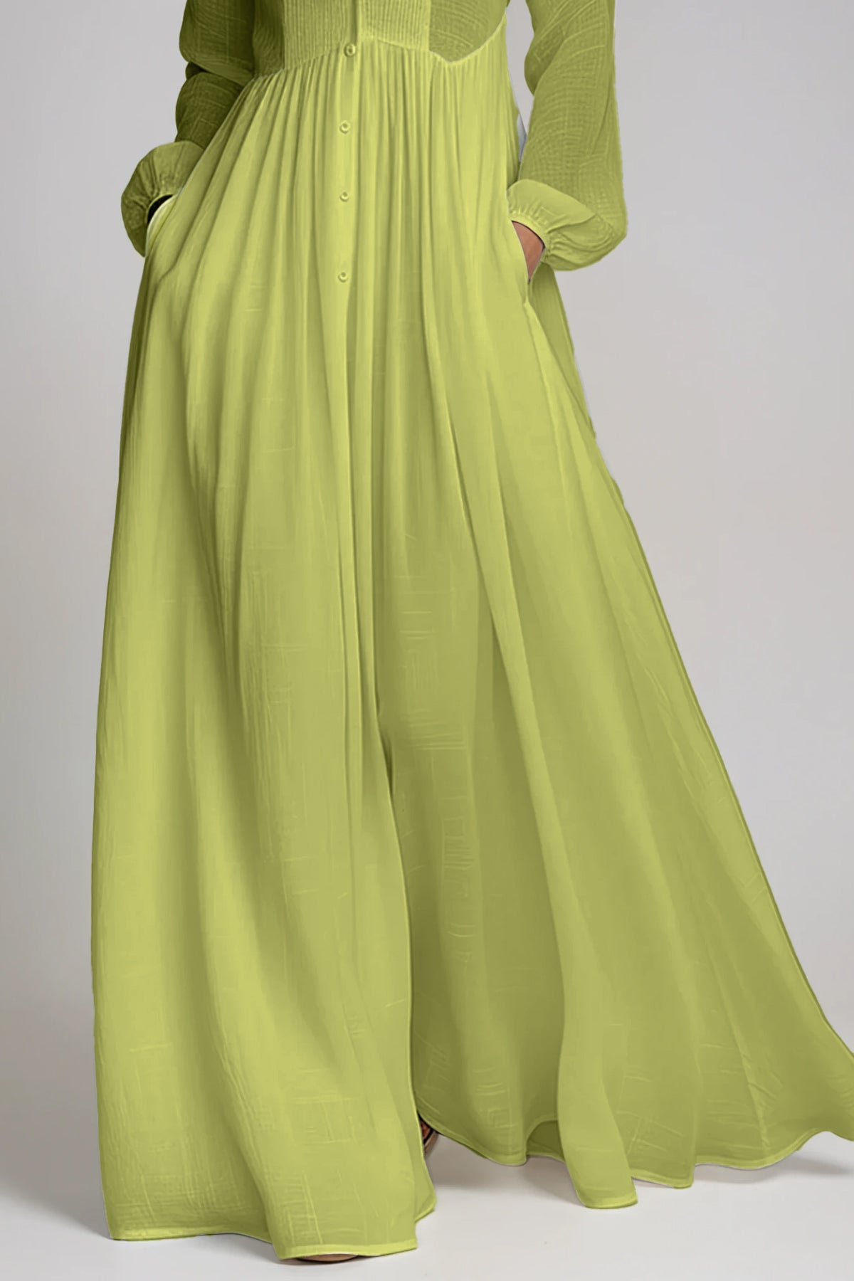 Flaithri Plunge Ruch Maxi Dress In Chartreuse