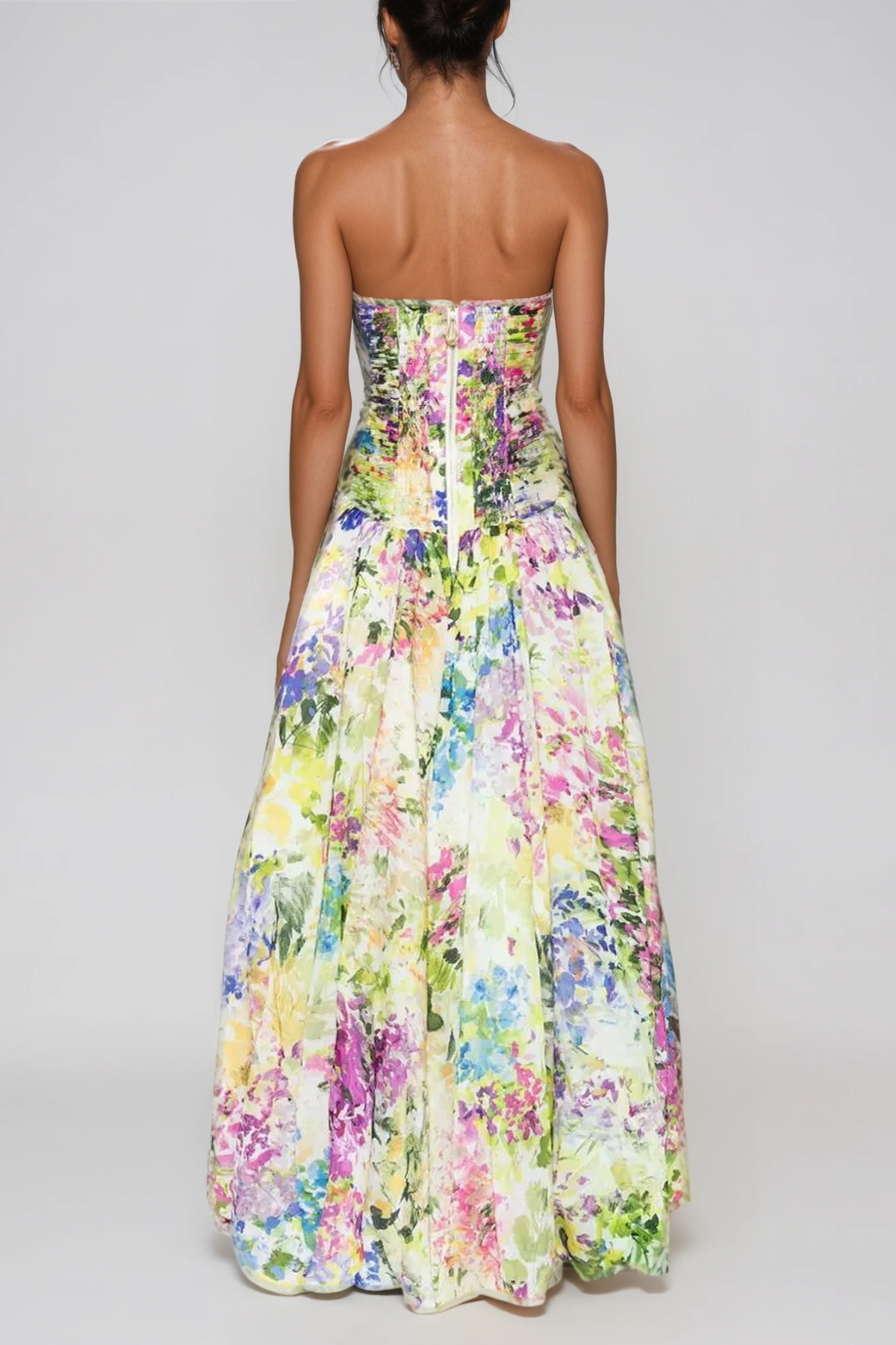 Flaviana Strapless Ruch Print Maxi Dress