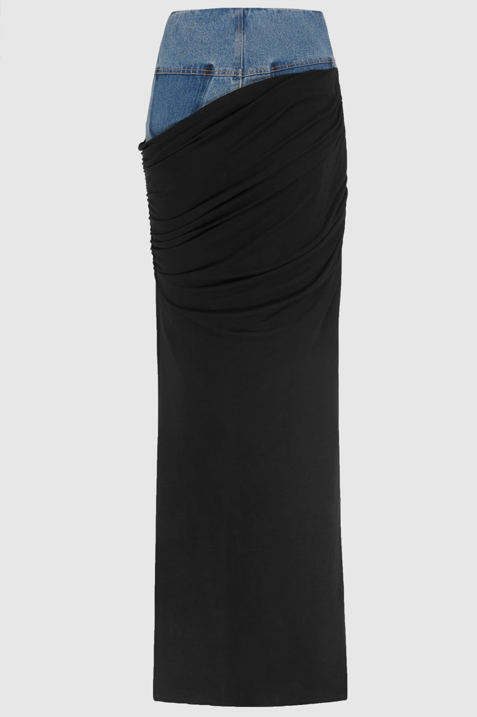 Tadeo Draped Patchwork Denim Skirt