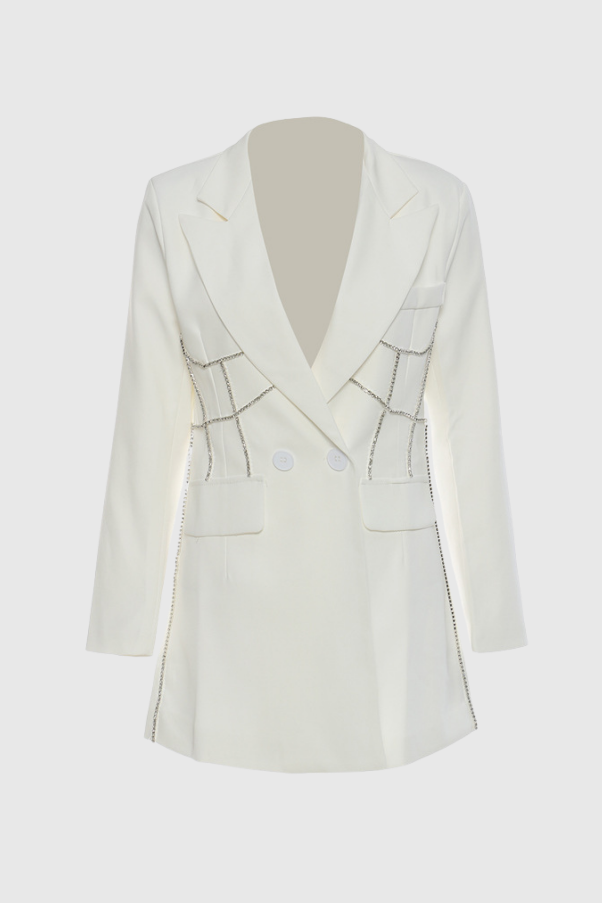 Manju Plunge Diamond Chain Blazer In White