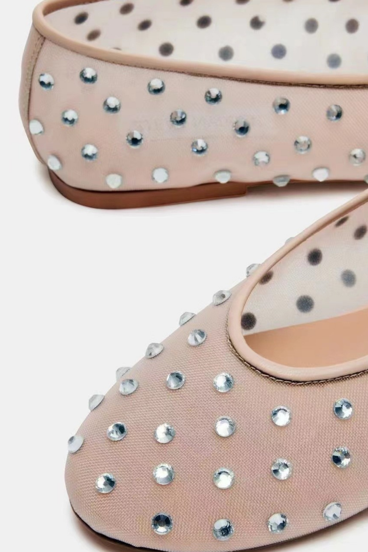 Kateri Rhinestone Embellished Mesh Flats In Apricot
