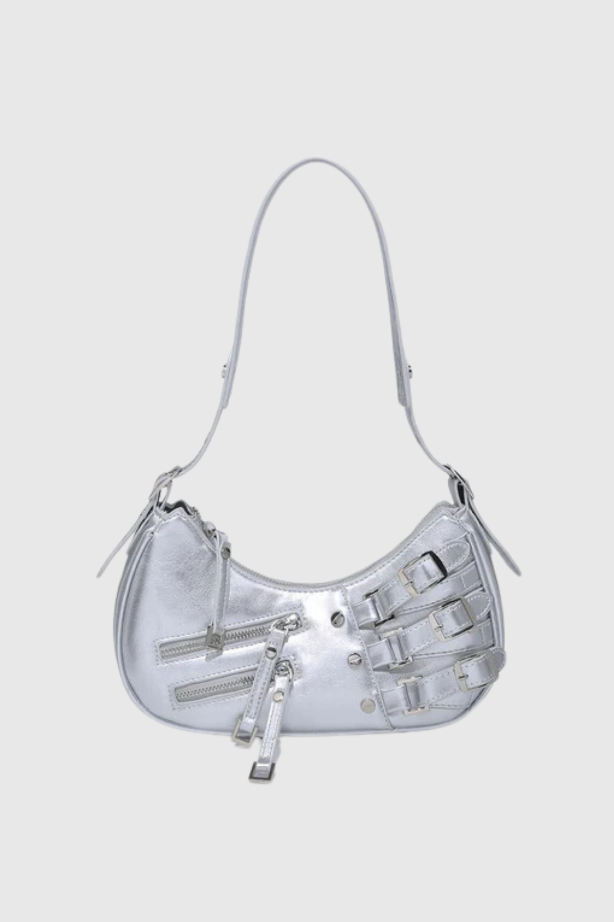 Kellan Zip Faux Leather Bag In Silver