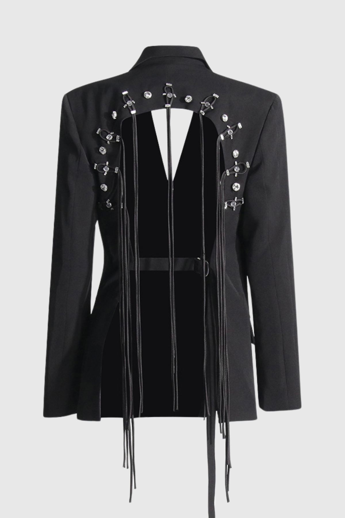 Reyna Hollow Fringe Backless Blazer