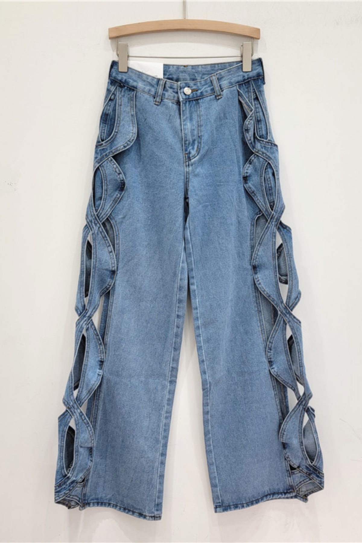 Hanne Hollow Weave Wide Leg Jeans In Blue