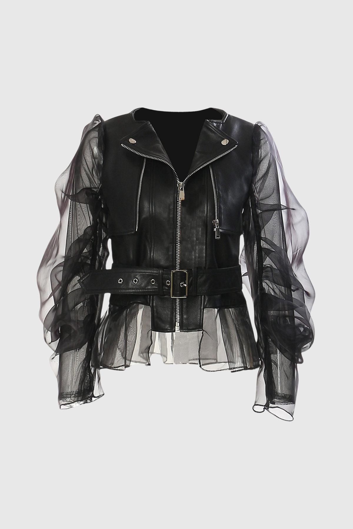 Yamini Mesh Deconstruct Buckle Leather Jacket