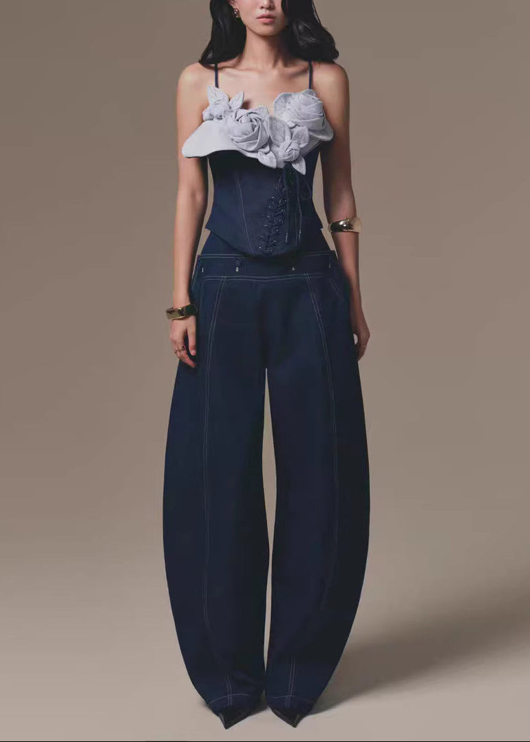 Diogenes Flower Lace Up Denim Pants Set