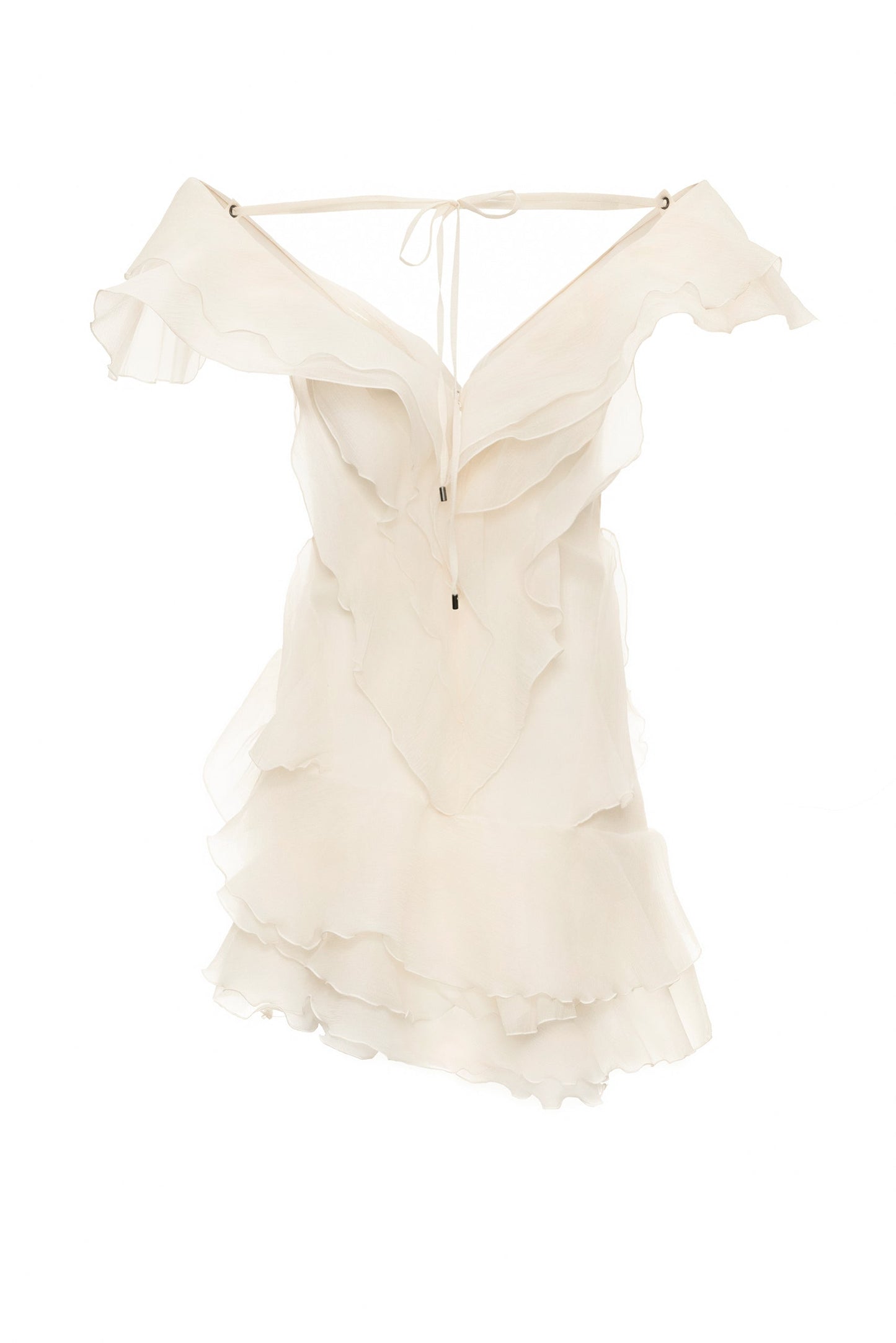 Regan V Neck Ruffle Asymmetric Mini Dress In Apricot